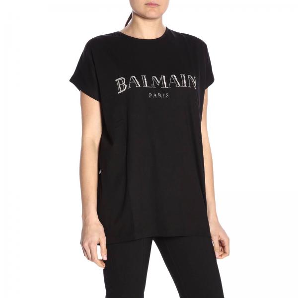 BALMAIN: T-shirt women - Black | T-Shirt Balmain RF01717P013 GIGLIO.COM