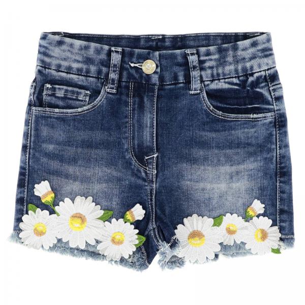 Monnalisa Outlet Pantaloncino di jeans in denim used con orlo