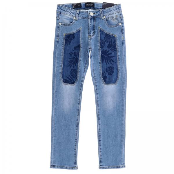Jeans J1047 Jeckerson slim a 5 tasche in denim stretch used con toppe a fantasia