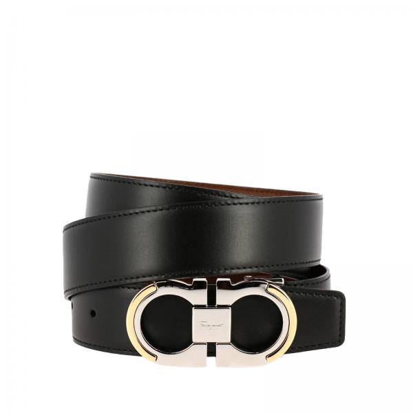 Adjustable and reversible Gancini belt in genuine smooth leather