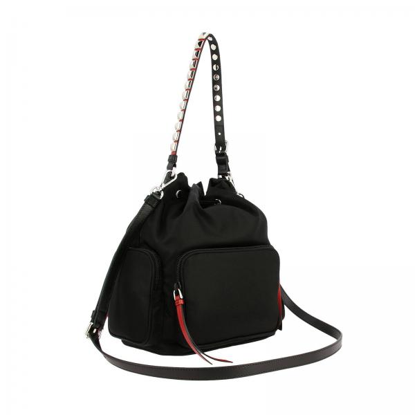 Prada NeroBorsa 1be027 Donna A Logo Tracolla Obo Secchiello Borchie Nylon New E Vela Borse 2byb Metalliche Con Triangolare In SVqGMUzp