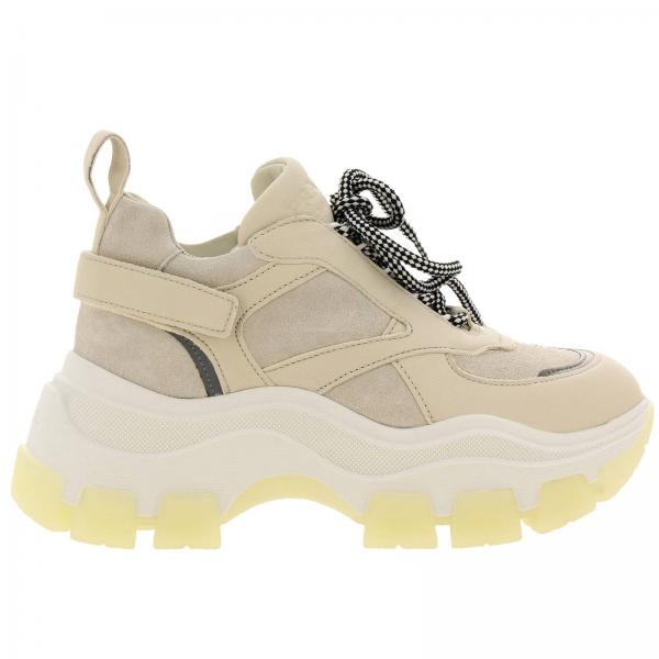 Sneakers Super wedgy stringata in camoscio e tessuto riflettente con logo Prada