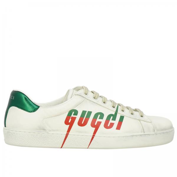 GUCCI: New Ace lace-up sneakers in vintage leather with print ...