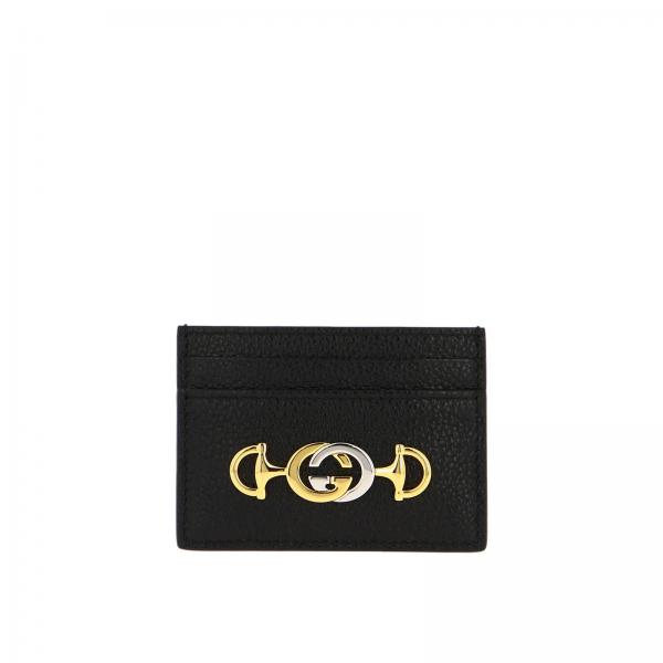 GUCCI: Credit card holder in hammered leather with bicolor monogram ...