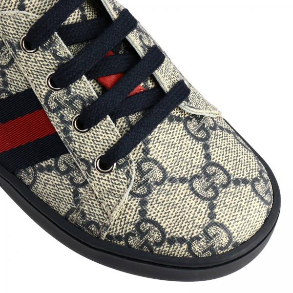 GUCCI: Baskets GG Supreme avec bandes Web - Bleu | Chaussures Gucci ...