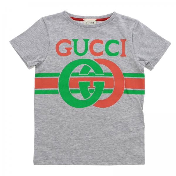 GUCCI: short-sleeved T-shirt with maxi GG bicolour print - Grey | Gucci ...