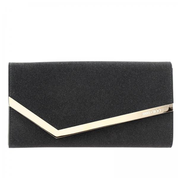 Clutch Emmie Jimmy Choo glitter con rifinitura metallica asimmetrica e tracolla amovibile