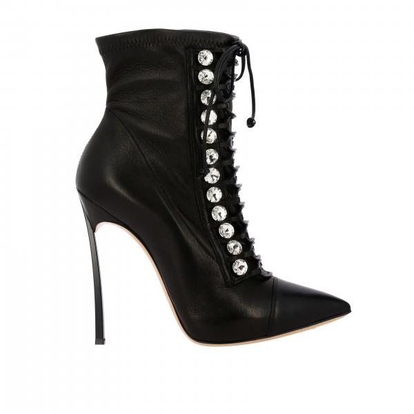 Casadei Outlet: Blade pointed ankle boots in leather with rhinestones ...