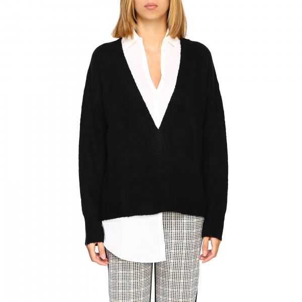 Patrizia Pepe Outlet: Cardigan con finta camicia - Nero | Maglia