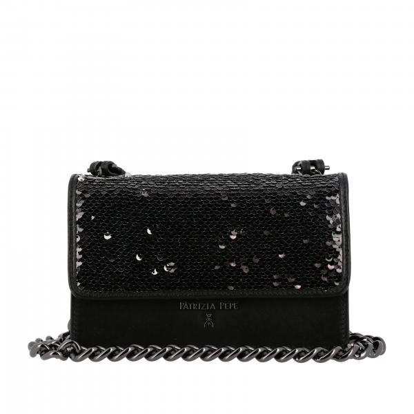 Borsa a tracolla Patrizia Pepe in pelle con patta di paillettes scrivibili