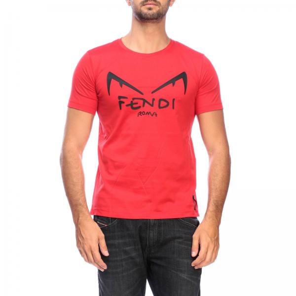 Fendi Outlet Crew Neck T Shirt With Diabolical Maxi Eyes Bag Bugs Red T Shirt Fendi Fy0894 