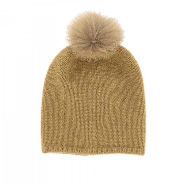 Max Mara Outlet: Crasso hat in cashmere with fur pompom - Camel | Hat ...