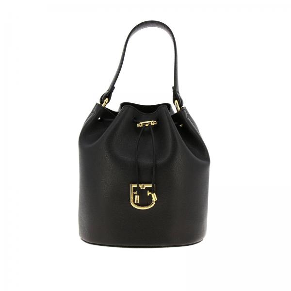 Furla Outlet: bucket bag in textured leather with FF monogram - Black ...