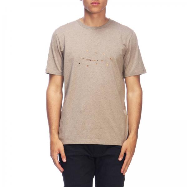 Saint Laurent Outlet: Basic crew neck T-shirt with laminated micro 