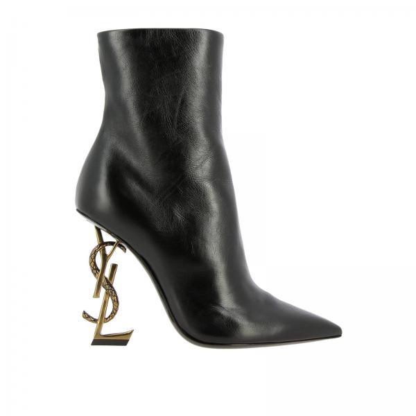 Saint Laurent Opyum Ankle Boots In Leather With Ysl Structured Heel Black Saint Laurent