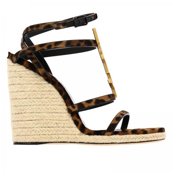 Sandalo Cassandra Saint Laurent in cavallino animalier con monogramma YSL