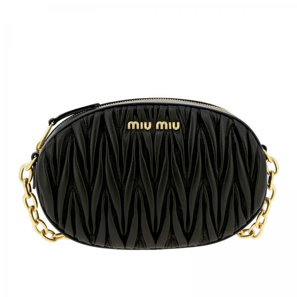 MIU MIU: Camera oval shoulder bag in matelassé leather - Black | Miu ...