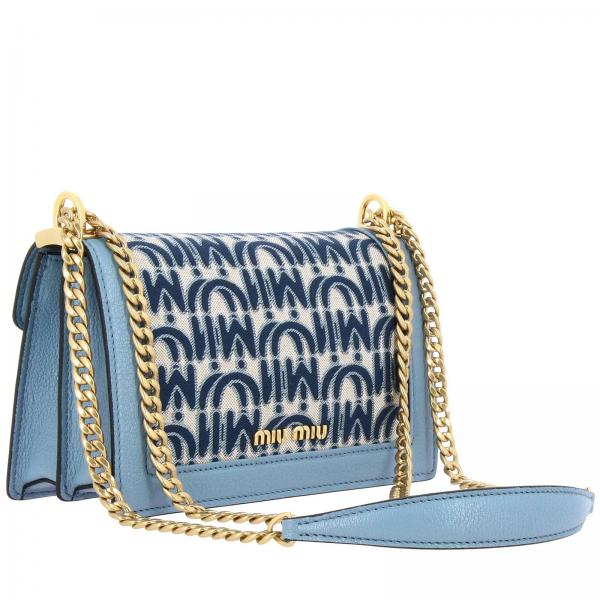 Miu Miu shoulder bag in canvas with all over jacquard logo and leather ...