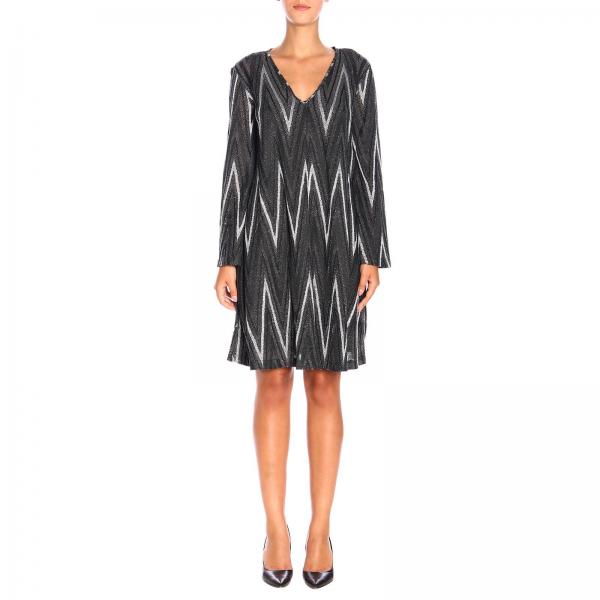 M Missoni Outlet: dress with V-neck in lurex zigzag knit - Silver ...