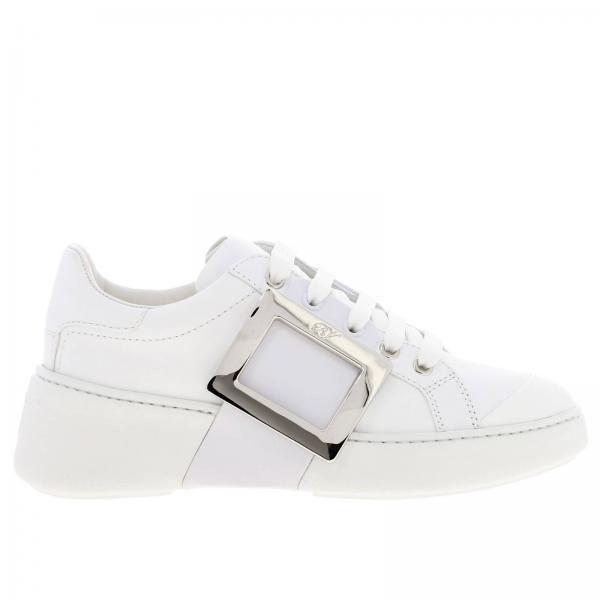 Viv 'Skate Roger Vivier Sneaker mit Lederschnürung und Lackierung mit Maxi-Metallschnalle