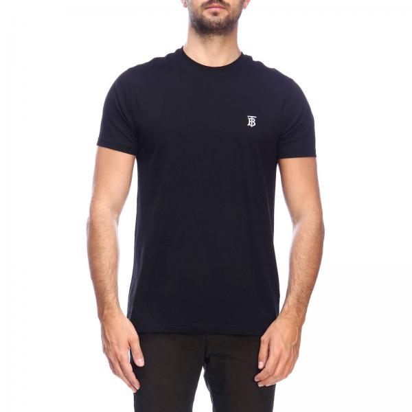 Burberry Outlet: Crew-neck t-shirt with mini tb logo - Black | Burberry ...