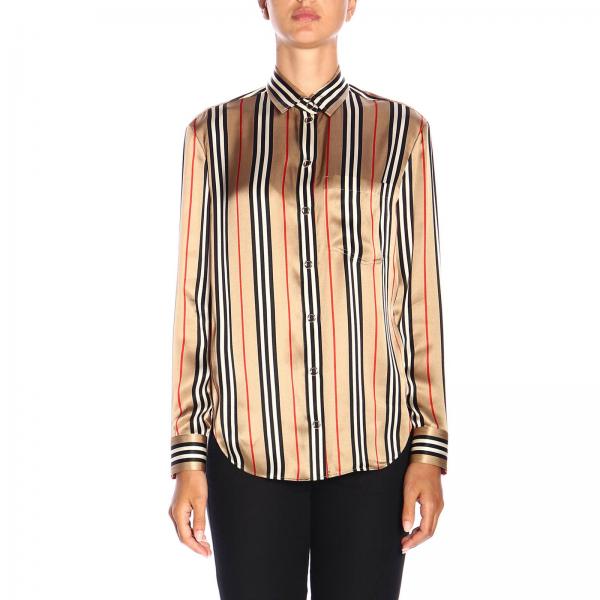 Godwit Burberry Silk Shirt With Vintage Striped Pattern