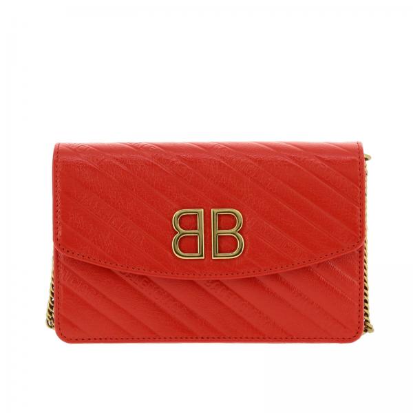 Borsa BB Chain Wallet Balenciaga mini in pelle con logo impresso all over