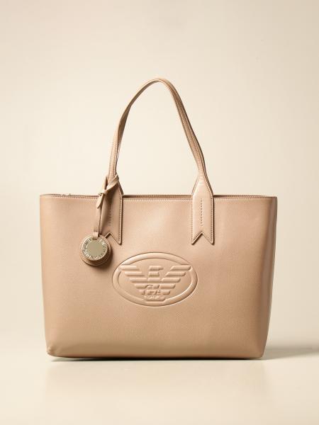 Borsa Emporio Armani shopping bag large in pelle sintetica martellata con logo embossed