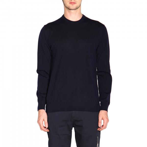 Emporio Armani Outlet: long-sleeved crew neck wool sweater - Blue ...