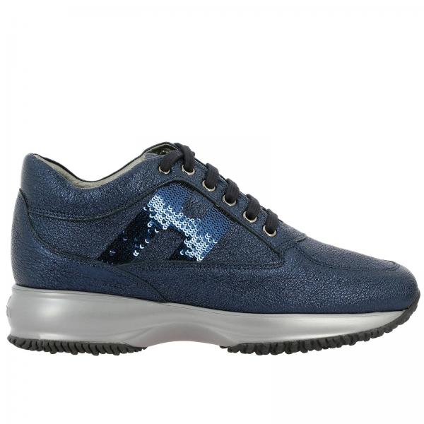 HOGAN: Interactive Sneakers in laminated leather with sequin H - Blue ...