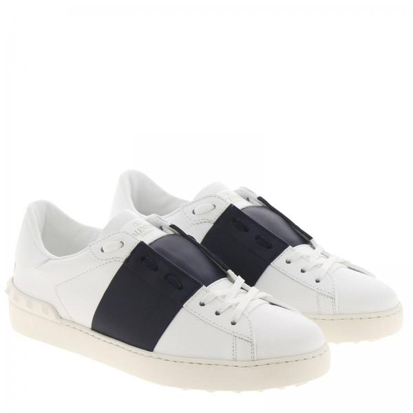 VALENTINO GARAVANI: Open Rockstud lace-up sneakers in genuine leather ...