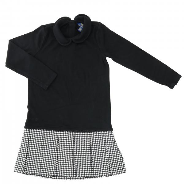 Manica lunga con gonna plisset jacquard pied de poulle