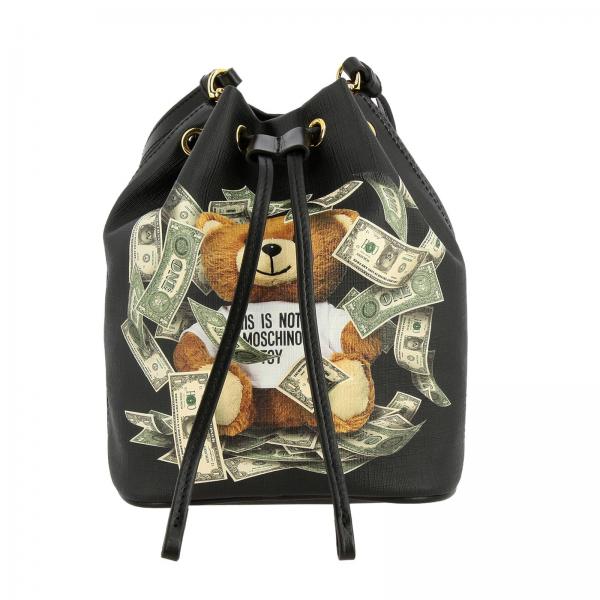 Borsa Moschino Couture a secchiello in pelle sintetica con Teddy dollaro