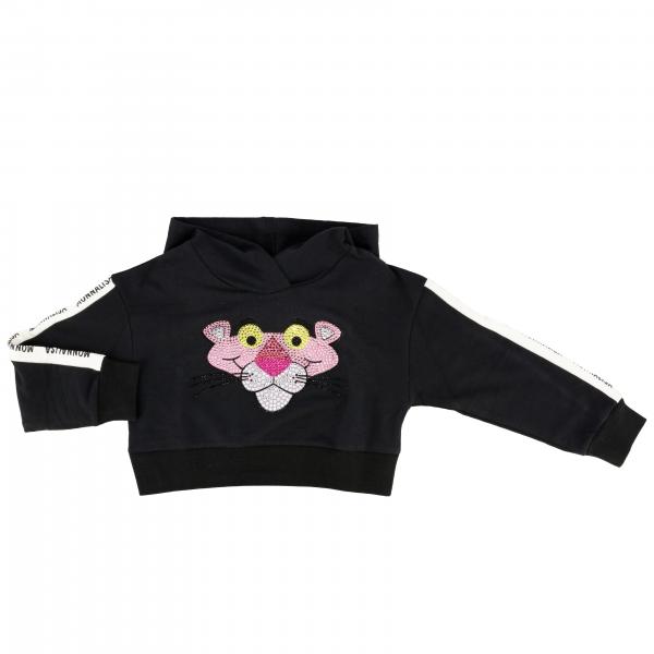 Monnalisa cropped sweatshirt with hood and rhinestone Pink Panther