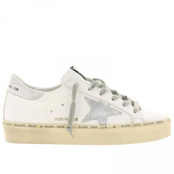 Sneakers Hi star Golden Goose in pelle liscia con stella laminata e suola platform
