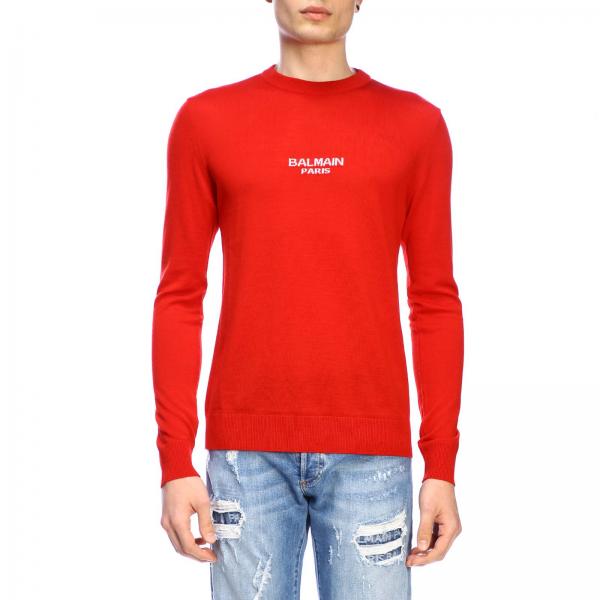 Balmain Outlet Pull à col rond avec logo Pull Balmain Homme Rouge