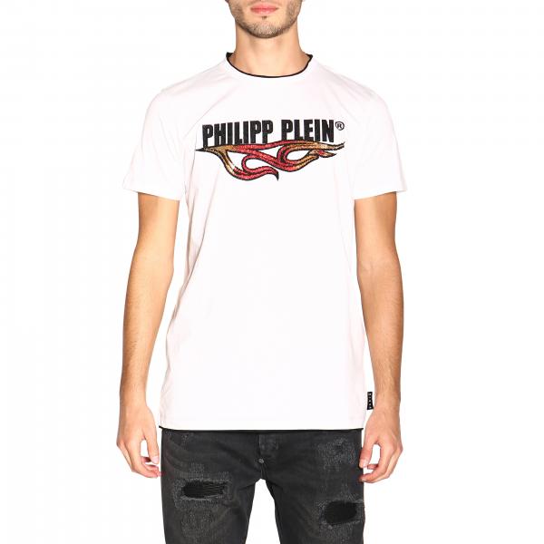 T-Shirt mit rundem Halsausschnitt und Logo mit Flammen aus Strasssteinen