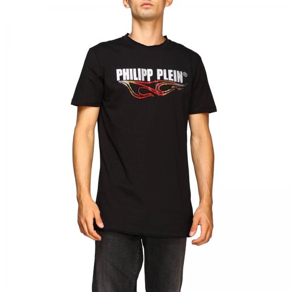 T-shirt à col rond Philipp Plein avec maxi logo strass et flammes
