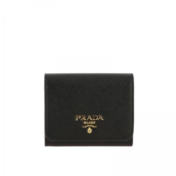Small saffiano leather wallet with metallic Prada logo | Wallet Prada ...