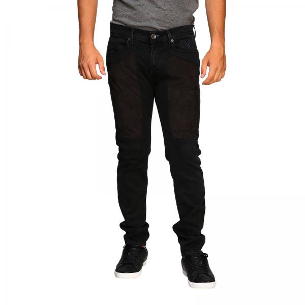 Jeans PA077 Jeckerson a 5 tasche in denim con maxi toppe in Alcantara