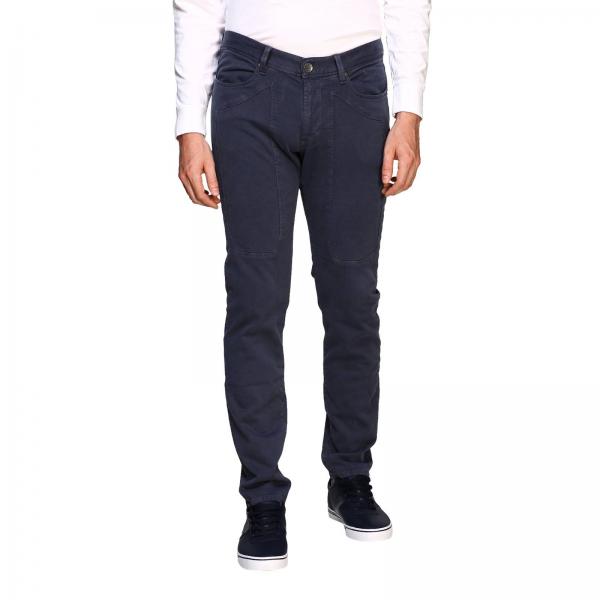 Pantalone Jeckerson 5 tasche in tessuto armaturato diagonale stretch used con toppe e fondo 17