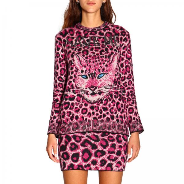 Pullover Alberta Ferretti a girocollo con fantasia animalier e lince