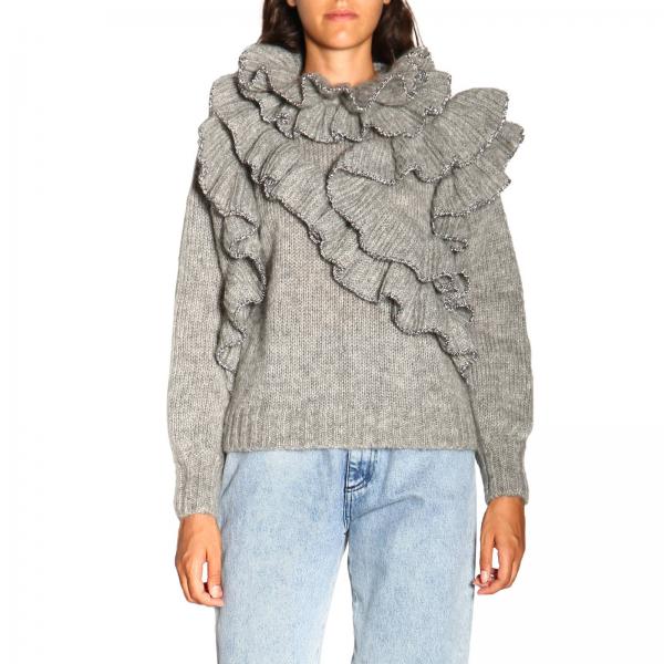 Alberta Ferretti Outlet: sweater in Mohair wool with ruffles - Grey ...