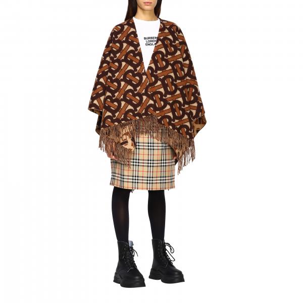Пончо Burberry из шерсти и кашемира с логотипом tb all over