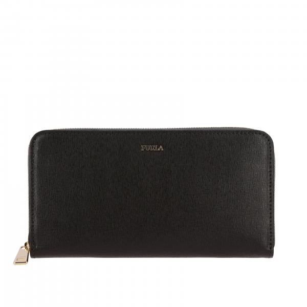 Furla Outlet: Babylon XL zip around leather wallet with logo - Charcoal ...