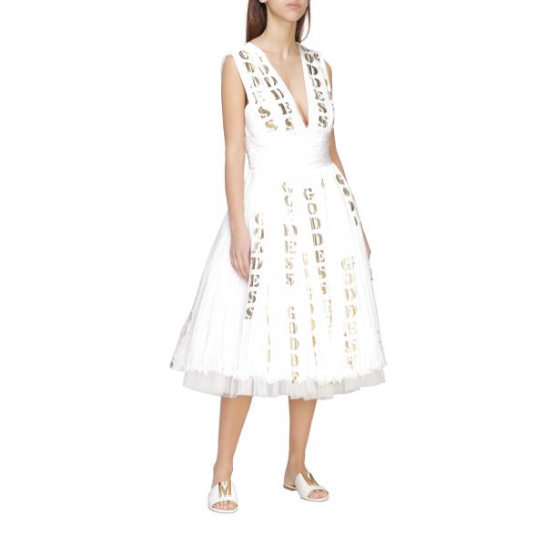 Robe Moschino Couture en mousseline plissée avec imprimés laminés