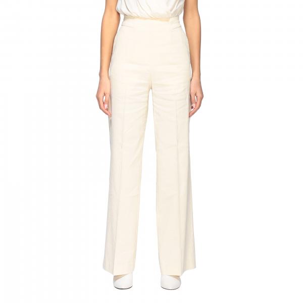 Pinko high-waisted Luigia 3 trousers with flared bottom in linen and viscose