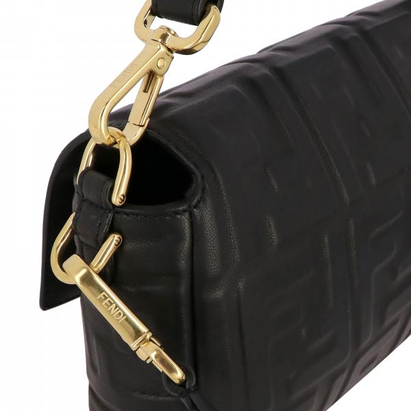 FENDI Baguette bag in leather with embossed logo Crossbody Bags