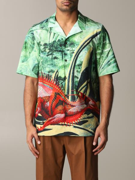 Valentino Outlet: short-sleeved shirt with dragon - Green Valentino shirt TV0AA771 online on GIGLIO.COM