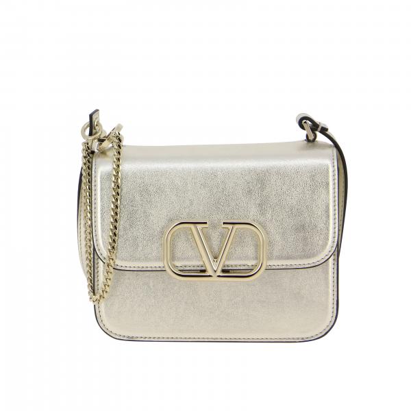 V sling small tracollina pelle laminata con patta logo